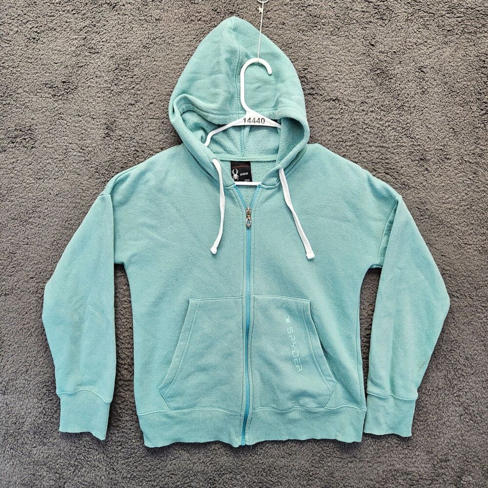 Spyder Hoodie Womens Size Medium Aqua Blue Hooded Full Zip Sweatshirt